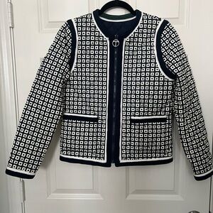 Tory Burch Navy and Cream Quilted Jacket